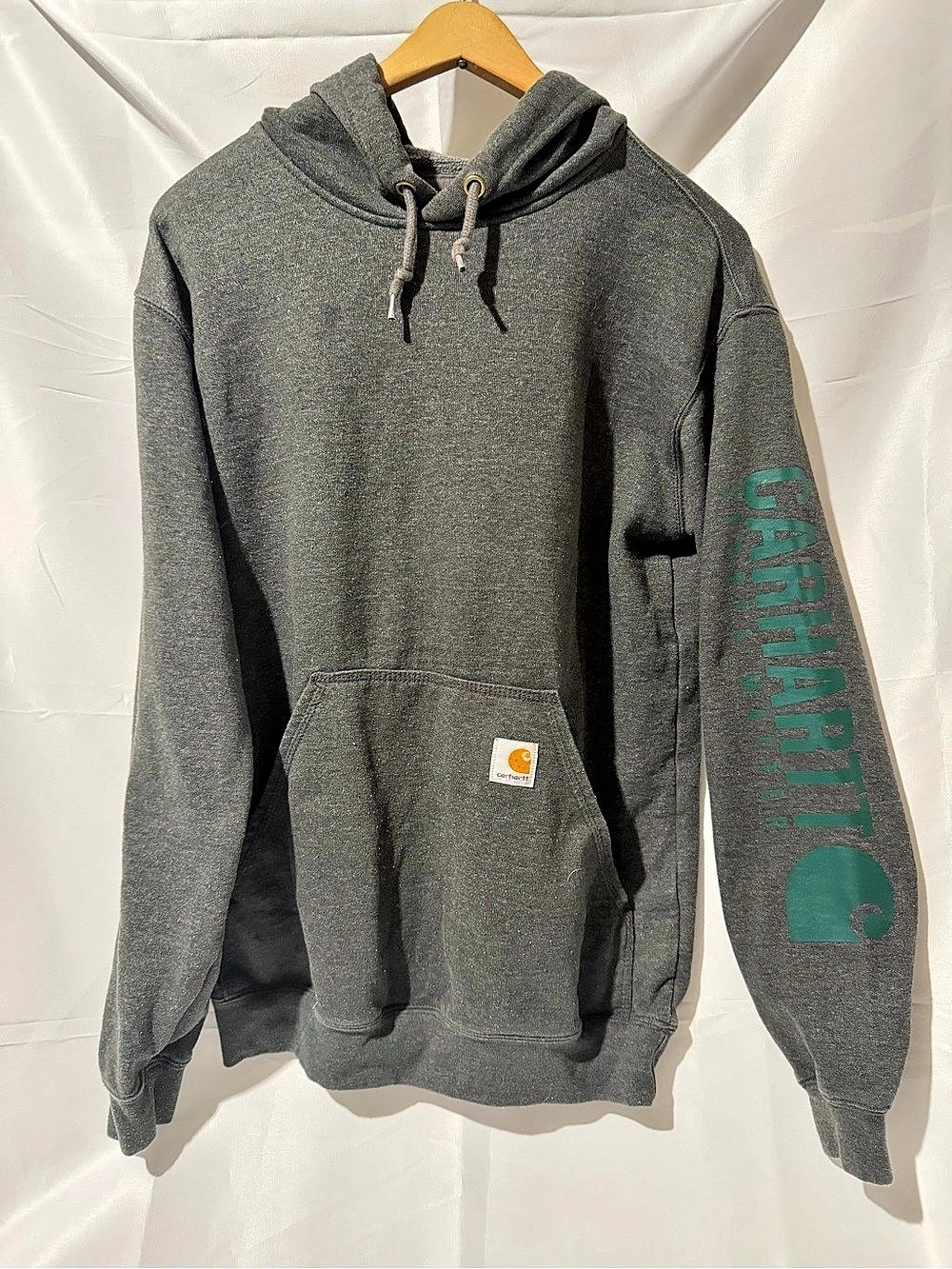 Carhartt K288 Loose Fit Midweight Logo Sleeve Graphic Hoodie Gray Men Size Small